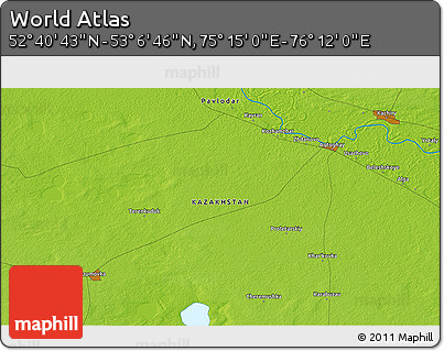 Physical 3D Map of the Area around 52° 53' 45" N, 75° 43' 29" E