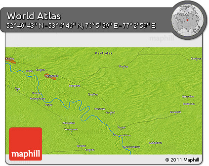 Physical 3D Map of the Area around 52° 53' 45" N, 76° 34' 29" E