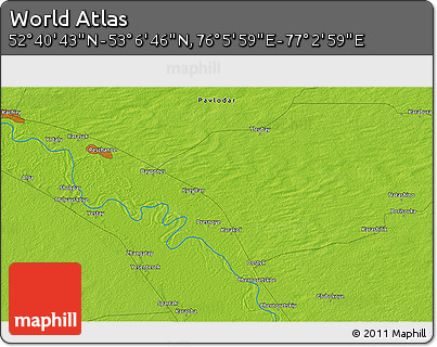 Physical 3D Map of the Area around 52° 53' 45" N, 76° 34' 29" E