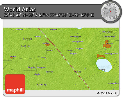 Physical 3D Map of the Area around 52° 53' 45" N, 78° 16' 30" E