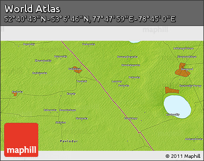 Physical 3D Map of the Area around 52° 53' 45" N, 78° 16' 30" E