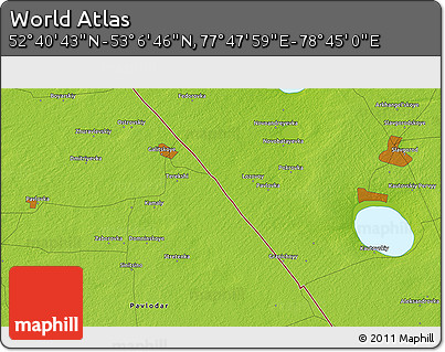 Physical 3D Map of the Area around 52° 53' 45" N, 78° 16' 30" E