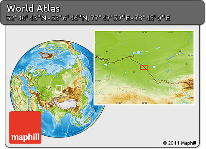 Physical Location Map of the Area around 52° 53' 45" N, 78° 16' 30" E