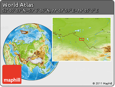 Physical Location Map of the Area around 52° 53' 45" N, 78° 16' 30" E