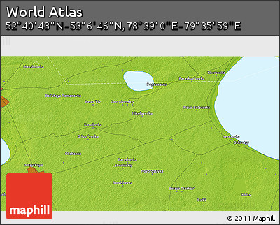 Physical 3D Map of the Area around 52° 53' 45" N, 79° 7' 30" E