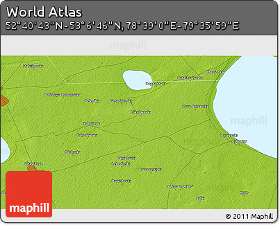 Physical 3D Map of the Area around 52° 53' 45" N, 79° 7' 30" E