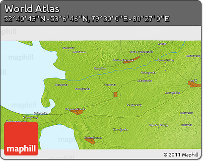 Physical 3D Map of the Area around 52° 53' 45" N, 79° 58' 29" E