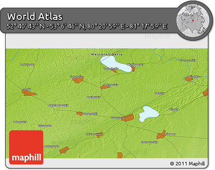 Physical 3D Map of the Area around 52° 53' 45" N, 80° 49' 29" E