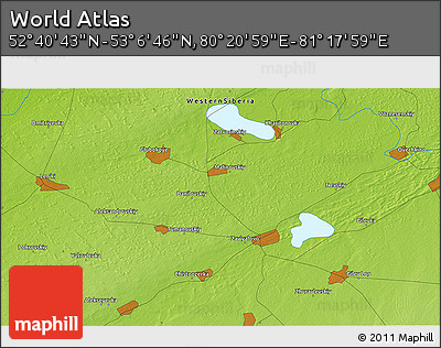 Physical 3D Map of the Area around 52° 53' 45" N, 80° 49' 29" E