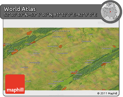 Satellite 3D Map of the Area around 52° 53' 45" N, 81° 40' 30" E