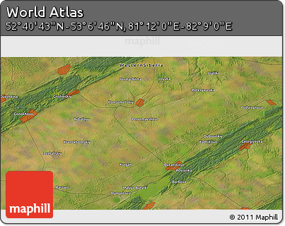 Satellite 3D Map of the Area around 52° 53' 45" N, 81° 40' 30" E