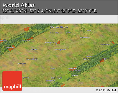 Satellite 3D Map of the Area around 52° 53' 45" N, 81° 40' 30" E