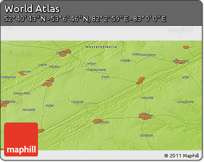 Physical 3D Map of the Area around 52° 53' 45" N, 82° 31' 30" E