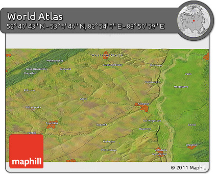 Satellite 3D Map of the Area around 52° 53' 45" N, 83° 22' 30" E