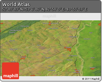 Satellite 3D Map of the Area around 52° 53' 45" N, 83° 22' 30" E