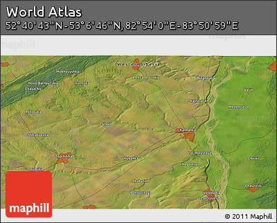 Satellite 3D Map of the Area around 52° 53' 45" N, 83° 22' 30" E
