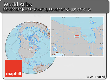 Gray Location Map of the Area around 52° 53' 45" N, 83° 13' 29" W