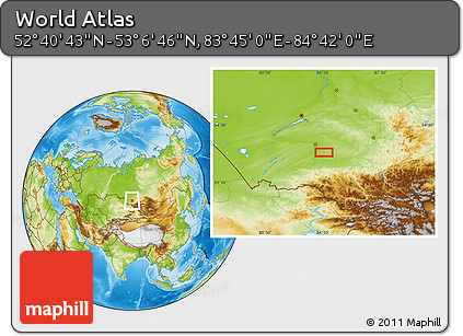 Physical Location Map of the Area around 52° 53' 45" N, 84° 13' 29" E