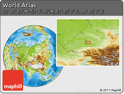Physical Location Map of the Area around 52° 53' 45" N, 84° 13' 29" E