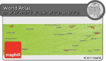 Physical Panoramic Map of the Area around 52° 53' 45" N, 84° 13' 29" E