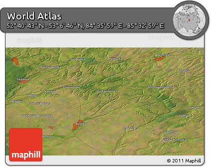 Satellite 3D Map of the Area around 52° 53' 45" N, 85° 4' 29" E