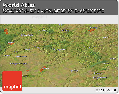 Satellite 3D Map of the Area around 52° 53' 45" N, 85° 4' 29" E