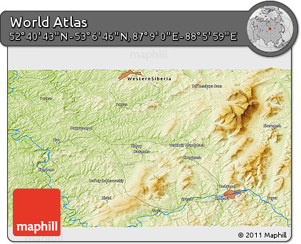 Physical 3D Map of the Area around 52° 53' 45" N, 87° 37' 30" E