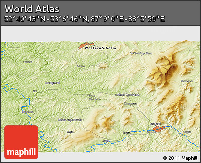 Physical 3D Map of the Area around 52° 53' 45" N, 87° 37' 30" E