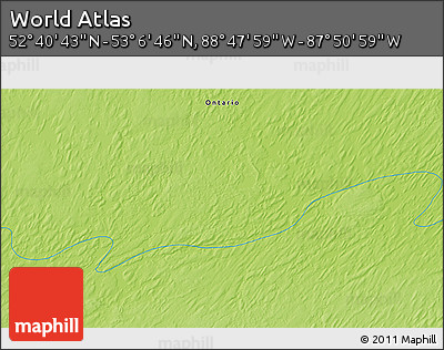 Physical 3D Map of the Area around 52° 53' 45" N, 88° 19' 29" W