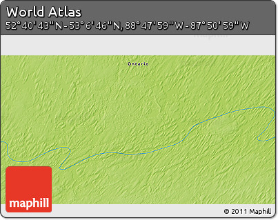 Physical 3D Map of the Area around 52° 53' 45" N, 88° 19' 29" W