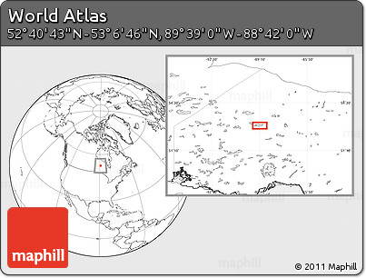 Blank Location Map of the Area around 52° 53' 45" N, 89° 10' 30" W