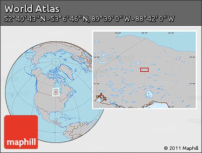 Gray Location Map of the Area around 52° 53' 45" N, 89° 10' 30" W