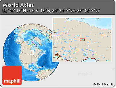 Shaded Relief Location Map of the Area around 52° 53' 45" N, 89° 10' 30" W