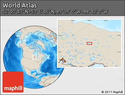 Shaded Relief Location Map of the Area around 52° 53' 45" N, 89° 10' 30" W