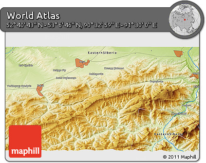 Physical 3D Map of the Area around 52° 53' 45" N, 91° 1' 30" E
