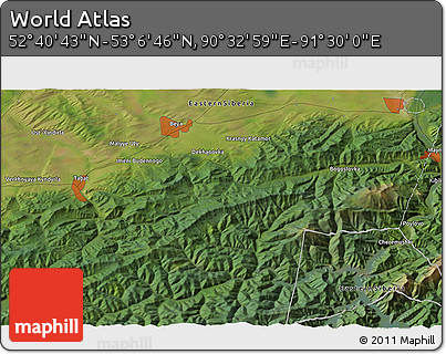 Satellite 3D Map of the Area around 52° 53' 45" N, 91° 1' 30" E