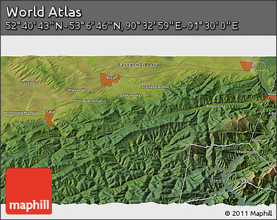 Satellite 3D Map of the Area around 52° 53' 45" N, 91° 1' 30" E