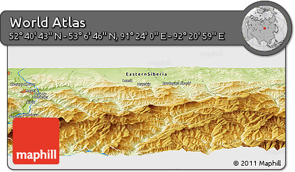 Physical Panoramic Map of the Area around 52° 53' 45" N, 91° 52' 30" E