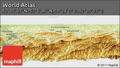 Physical Panoramic Map of the Area around 52° 53' 45" N, 91° 52' 30" E