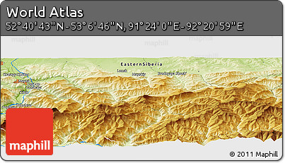 Physical Panoramic Map of the Area around 52° 53' 45" N, 91° 52' 30" E
