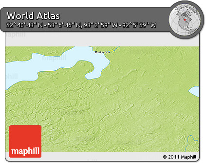 Physical 3D Map of the Area around 52° 53' 45" N, 92° 34' 29" W
