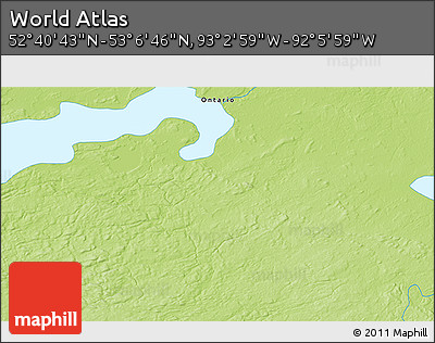 Physical 3D Map of the Area around 52° 53' 45" N, 92° 34' 29" W