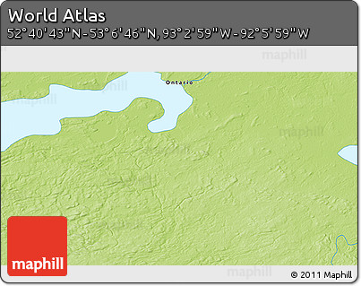 Physical 3D Map of the Area around 52° 53' 45" N, 92° 34' 29" W