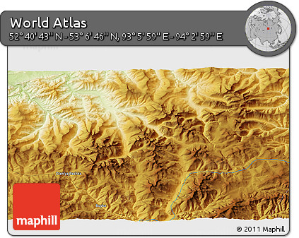 Physical 3D Map of the Area around 52° 53' 45" N, 93° 34' 29" E