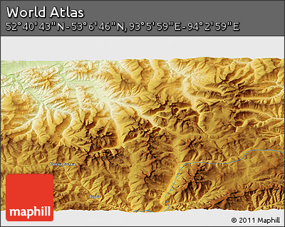 Physical 3D Map of the Area around 52° 53' 45" N, 93° 34' 29" E