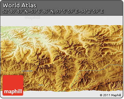Physical 3D Map of the Area around 52° 53' 45" N, 93° 34' 29" E