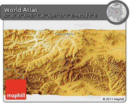 Physical 3D Map of the Area around 52° 53' 45" N, 94° 25' 30" E