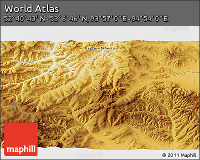 Physical 3D Map of the Area around 52° 53' 45" N, 94° 25' 30" E