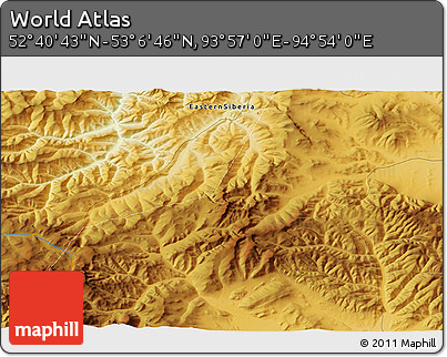 Physical 3D Map of the Area around 52° 53' 45" N, 94° 25' 30" E