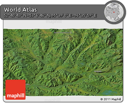 Satellite 3D Map of the Area around 52° 53' 45" N, 96° 7' 30" E